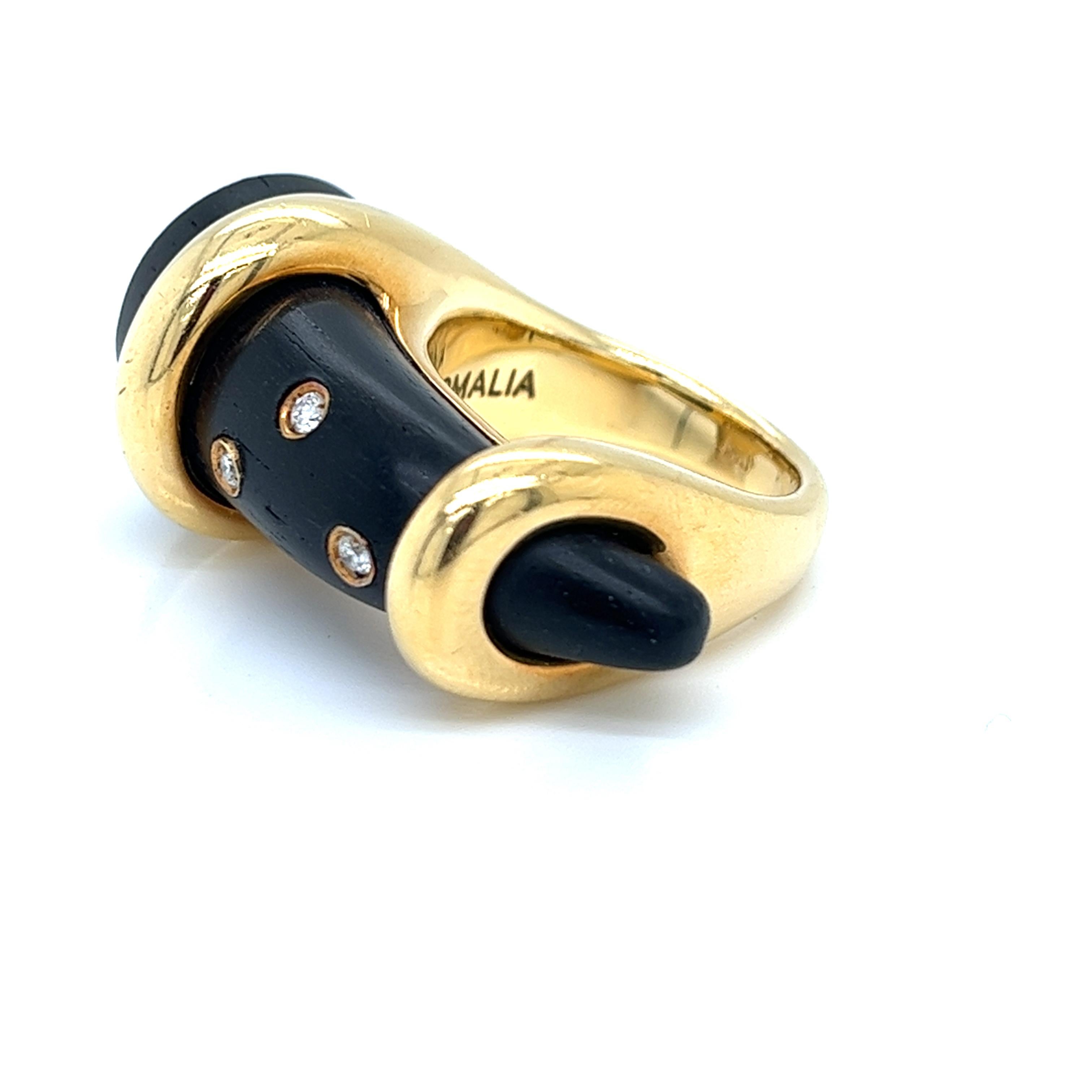 Ring 18Kt Yellow Gold, wood and Diamonds Italy Oromalia designer  In Excellent Condition For Sale In Miami, FL