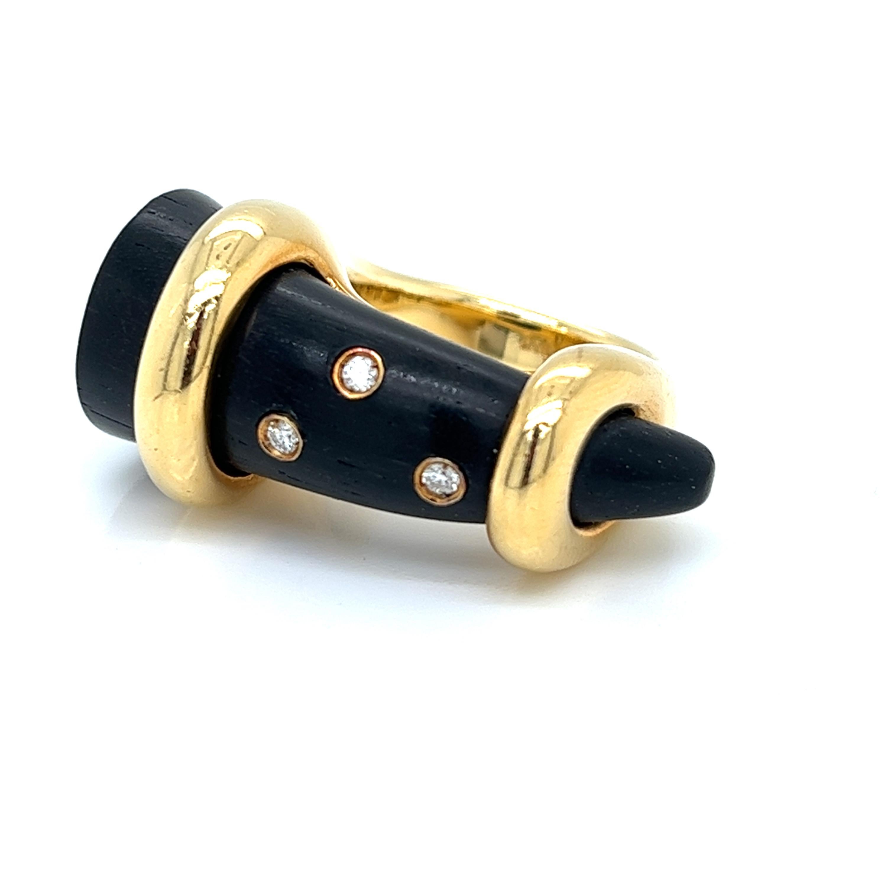 Ring 18Kt Yellow Gold, wood and Diamonds Italy Oromalia designer  For Sale 3