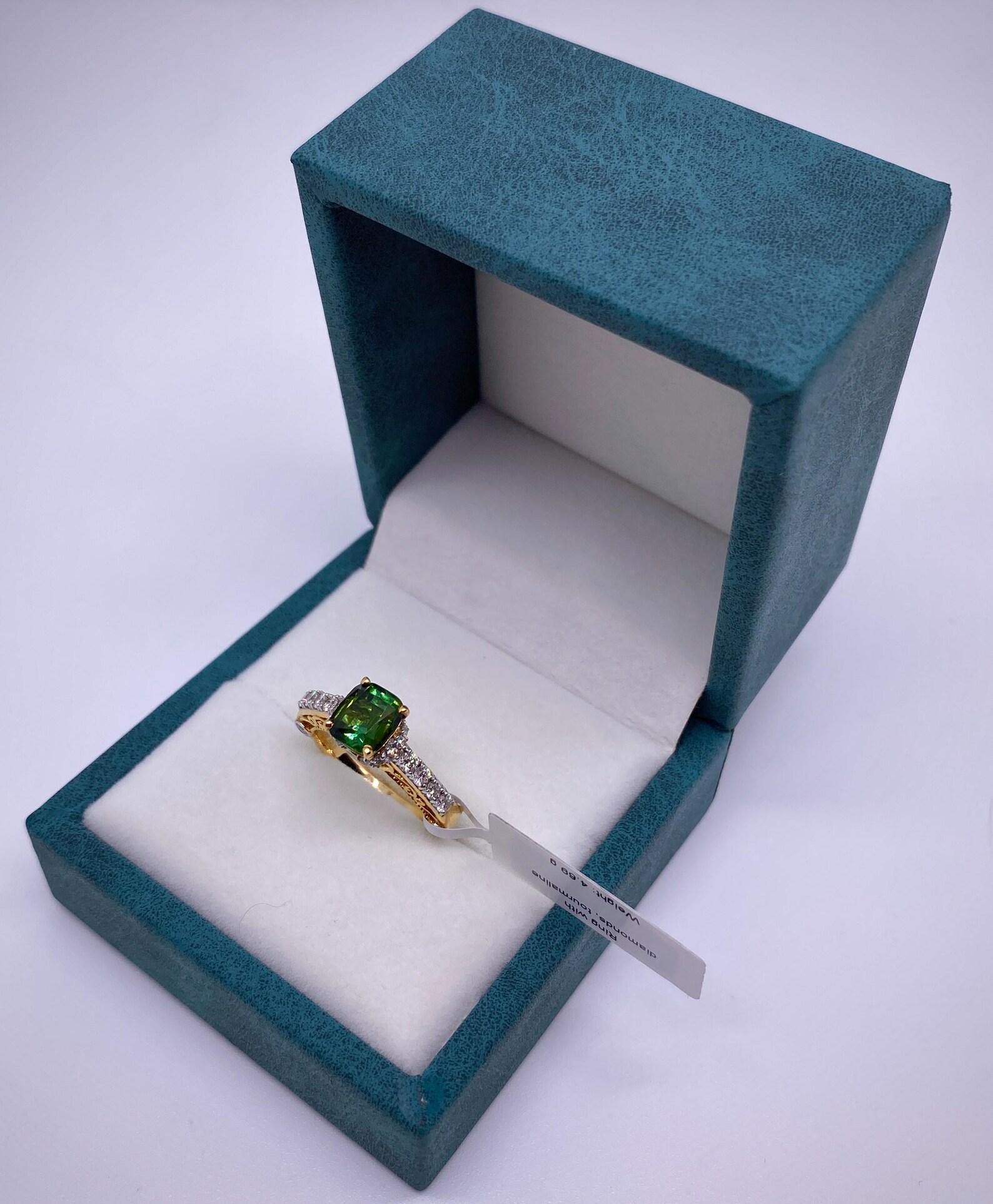 Ring 2 Karat, Turmalin und Diamanten natürlicher Edelstein, 14 Karat Gelbgold, 7US Damen im Angebot