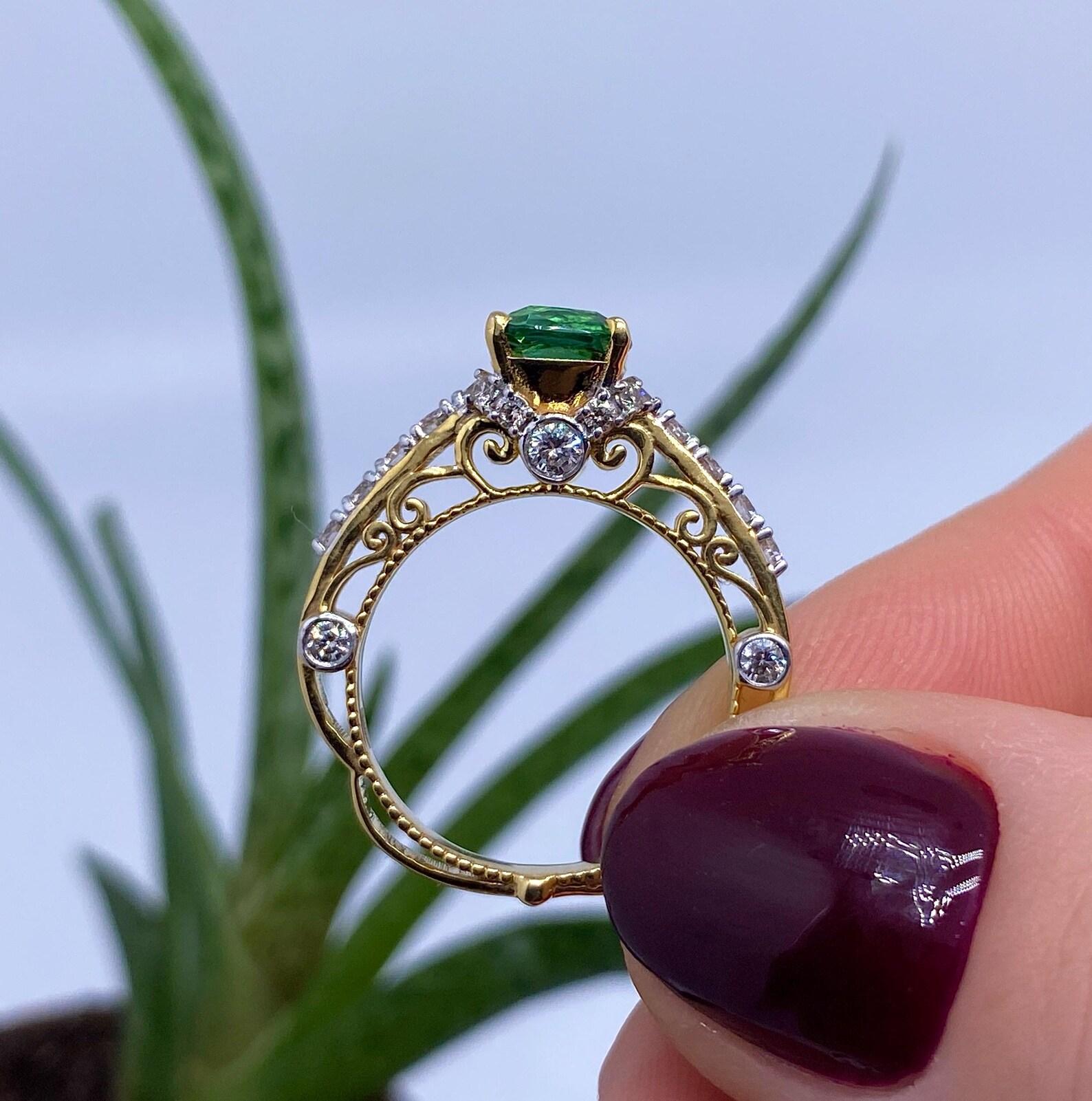 Ring 2 Karat, Turmalin und Diamanten natürlicher Edelstein, 14 Karat Gelbgold, 7US im Angebot 2