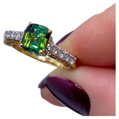 Ring 2 Karat, Turmalin und Diamanten natürlicher Edelstein, 14 Karat Gelbgold, 7US