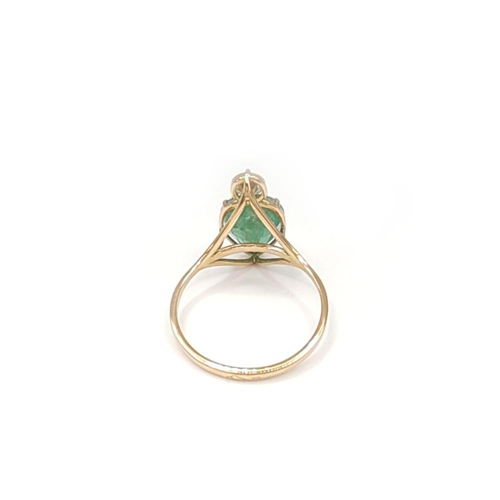 Pear Cut Certified 14kt Yellow Gold Gemstone Engagement Ring with Emerald and Diamonds