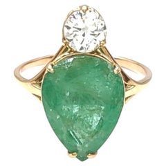 Certified 14kt Yellow Gold Gemstone Engagement Ring with Emerald and Diamonds"