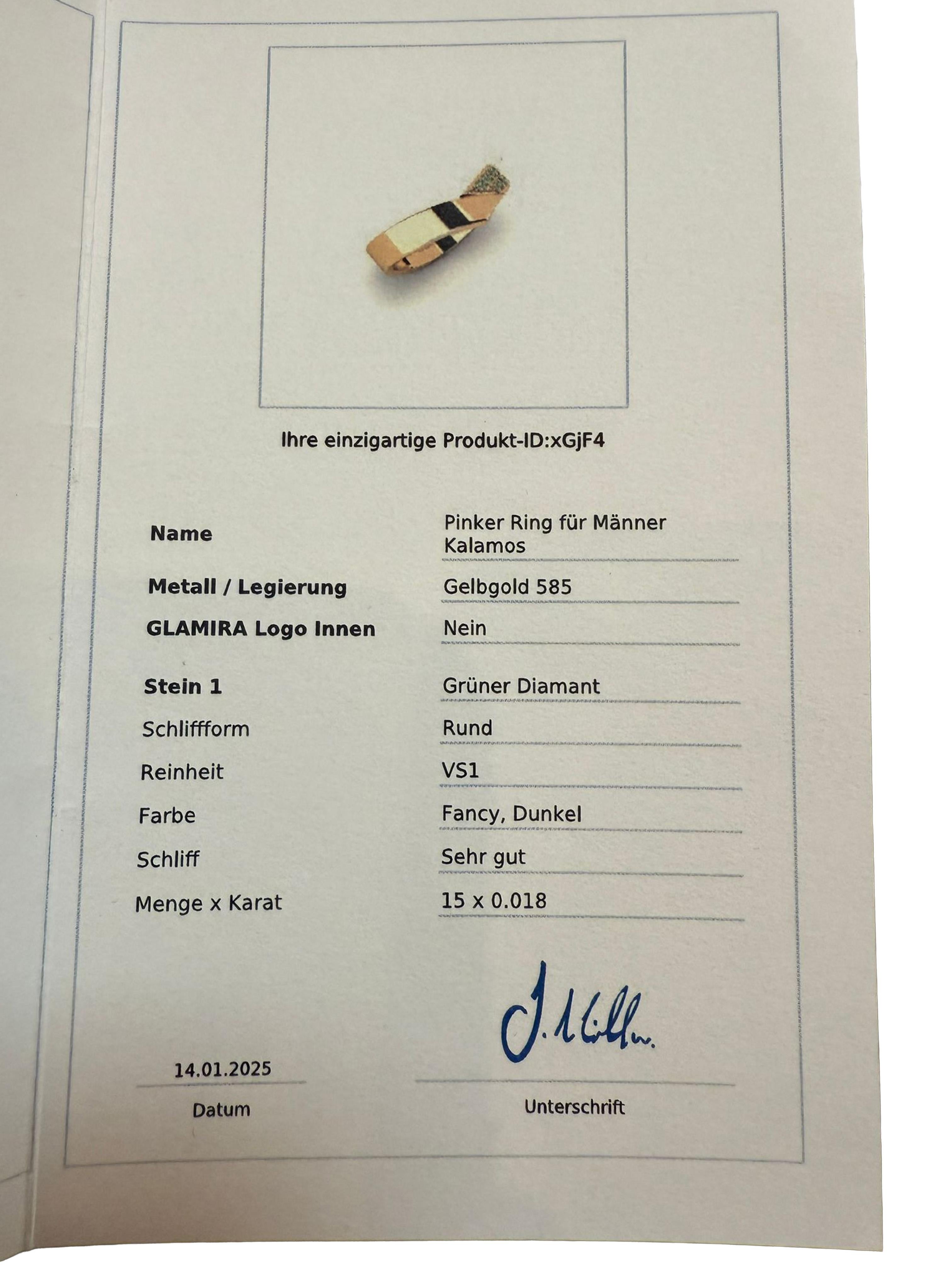 Anello 585 in oro giallo con diamanti verdi in vendita 1