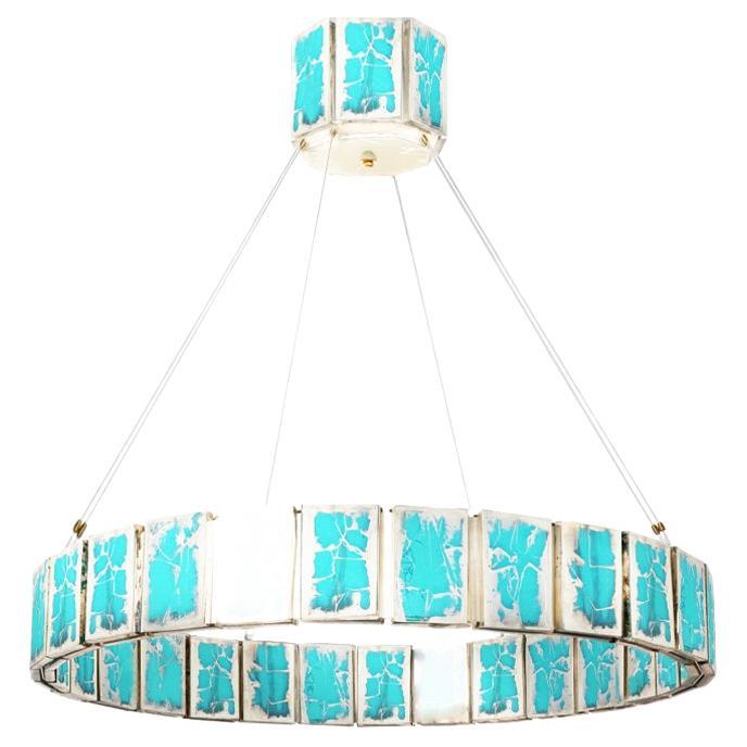 Ring 80 Contemporary Pendant Lamp, Aquamarine Art Silvered Glass  For Sale