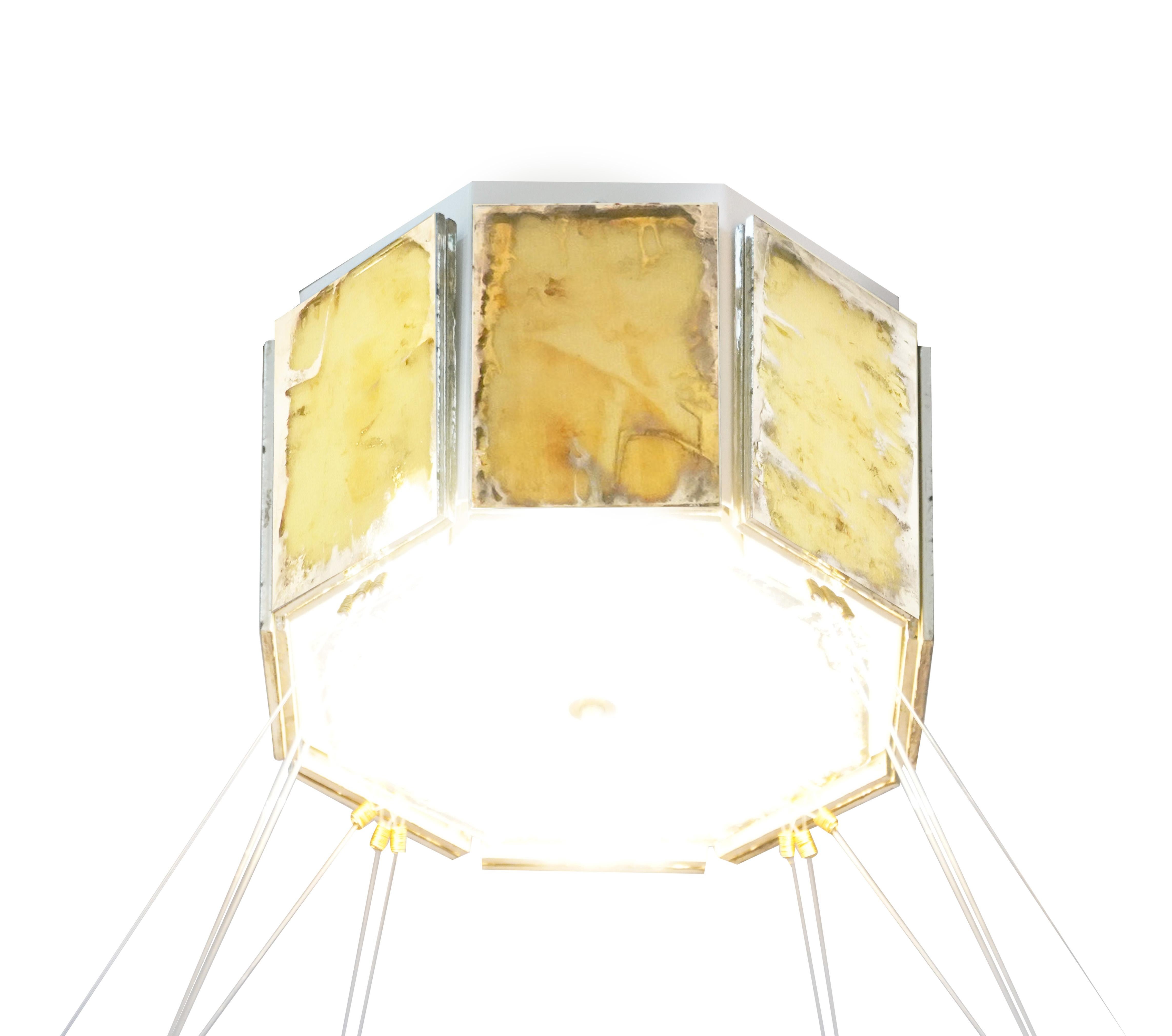 Modern Ring 80 Contemporary Pendant Lamp, GOLD art glass silvered For Sale