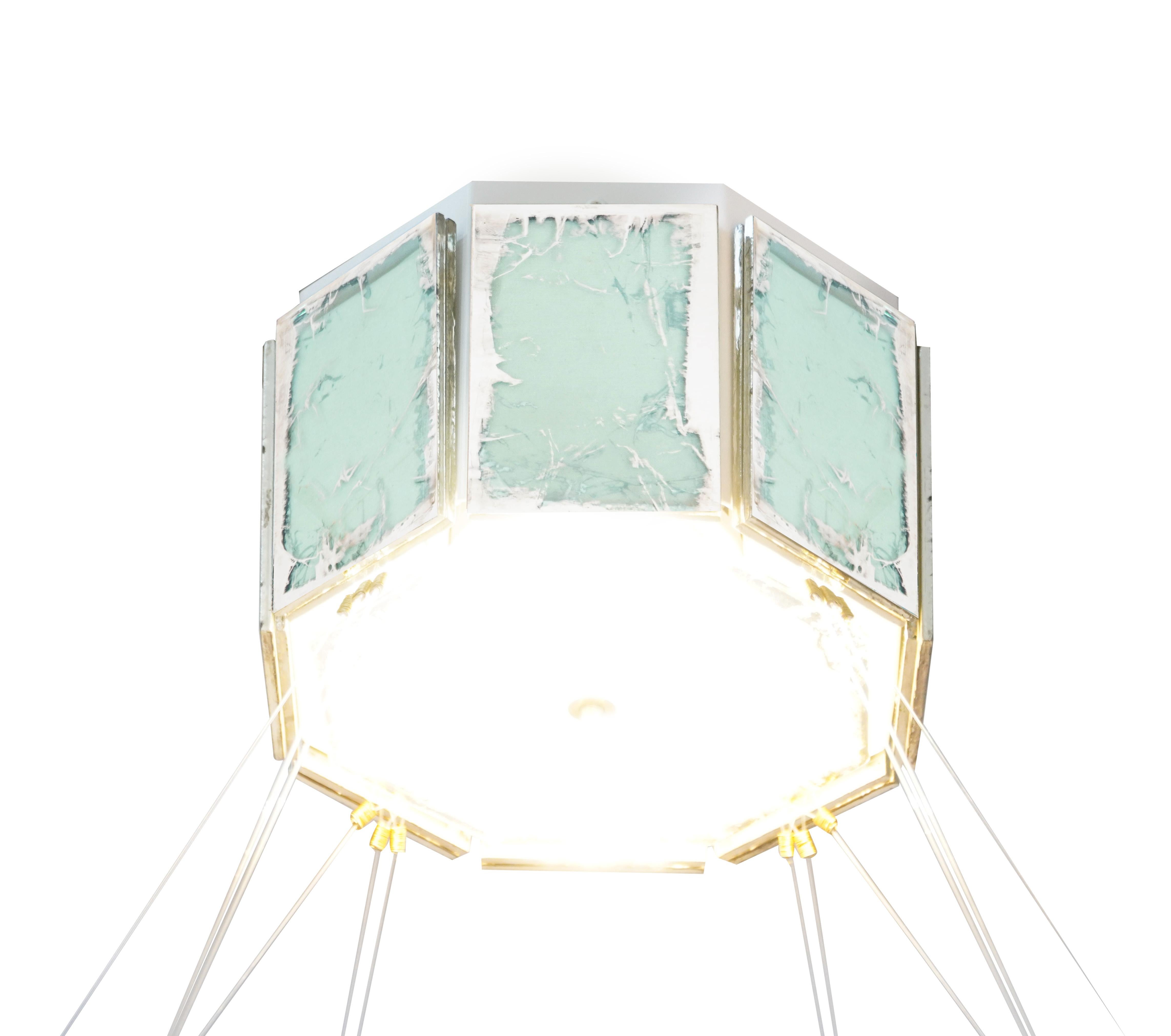 Moderne Ring 80 Lampe suspendue Contemporary, Jade Art Glass Silvered en vente