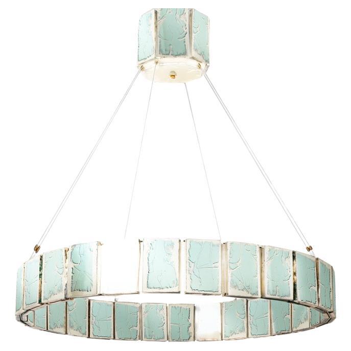 Ring 80 Contemporary Pendant Lamp, Jade Art Glass Silvered For Sale
