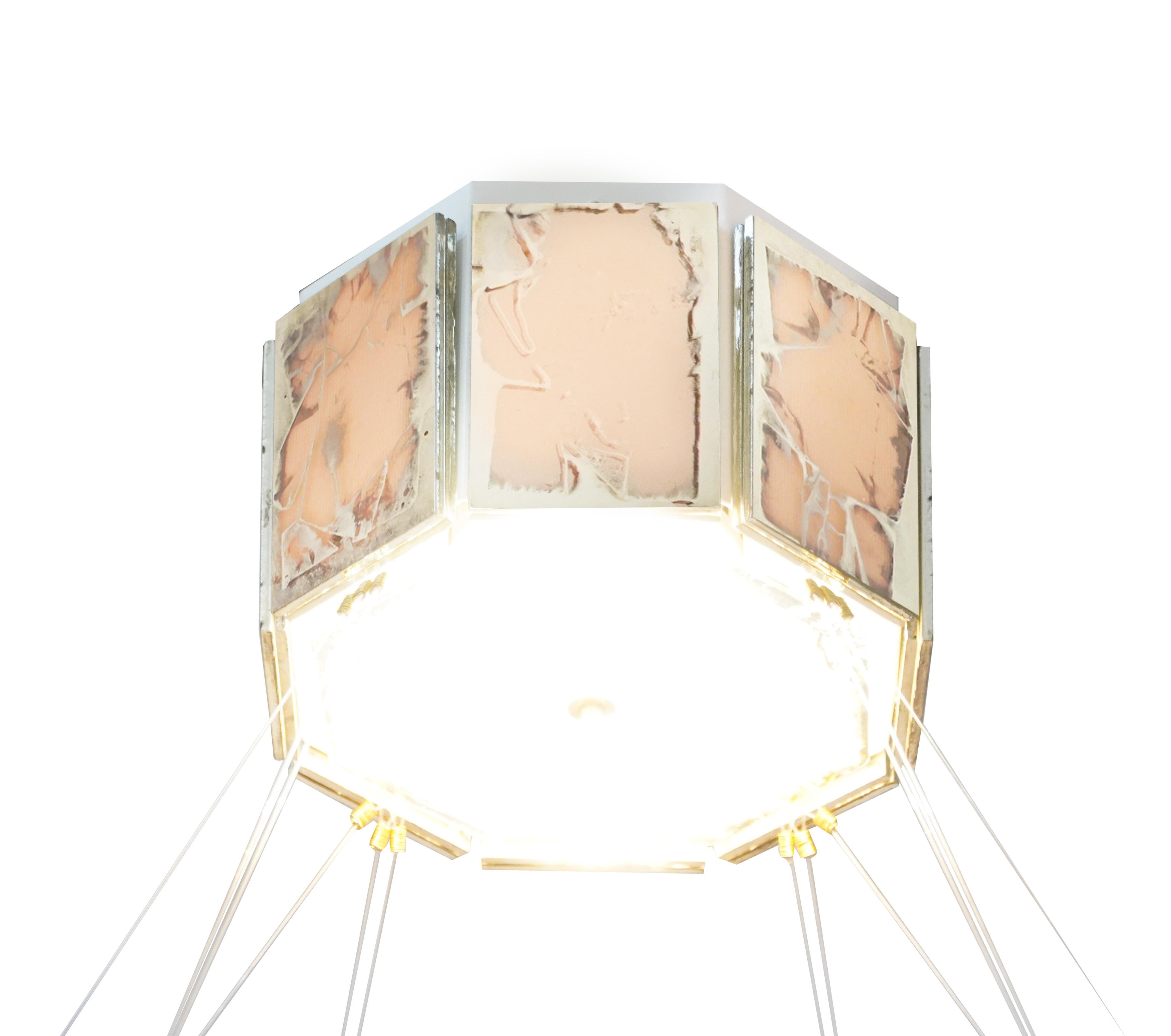 Moderne Lampe à suspension contemporaine Ring 80, verre d'art rose argenté  en vente
