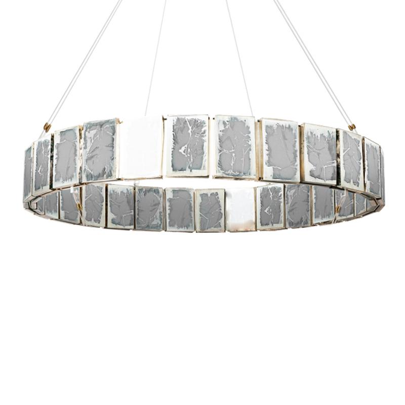 Ring 80 Contemporary Pendant Lamp, White Art Glass Silvered For Sale 4