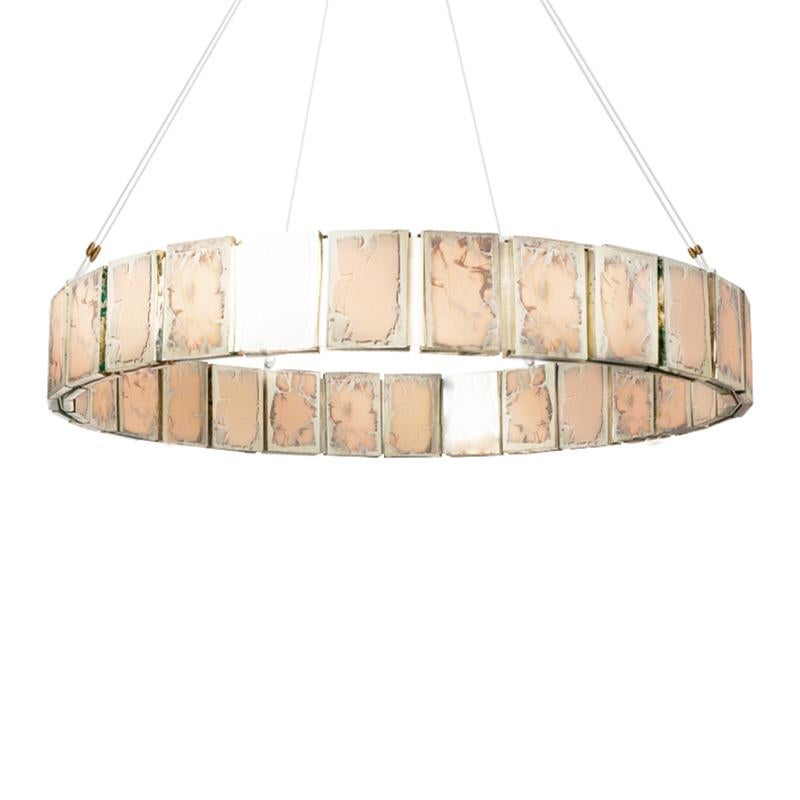 Ring 80 Contemporary Pendant Lamp, White Art Glass Silvered For Sale 6