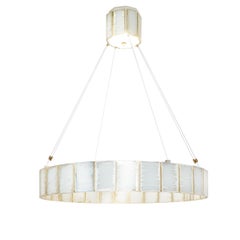 Lampada a sospensione contemporanea Ring 80, vetro artistico bianco argentato