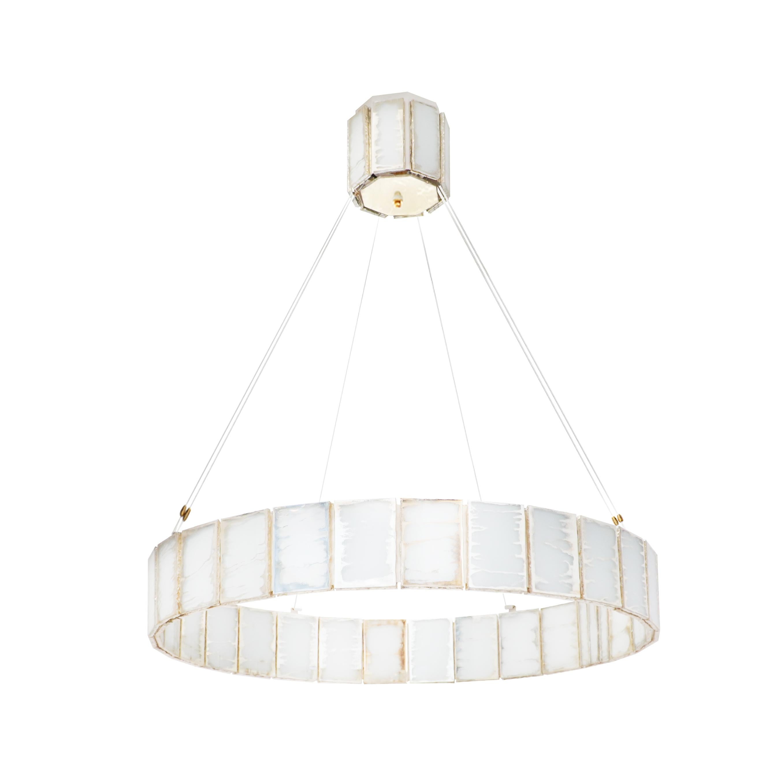Modern Ring 80 Contemporary Pendant Lamp, White Art Glass Silvered For Sale