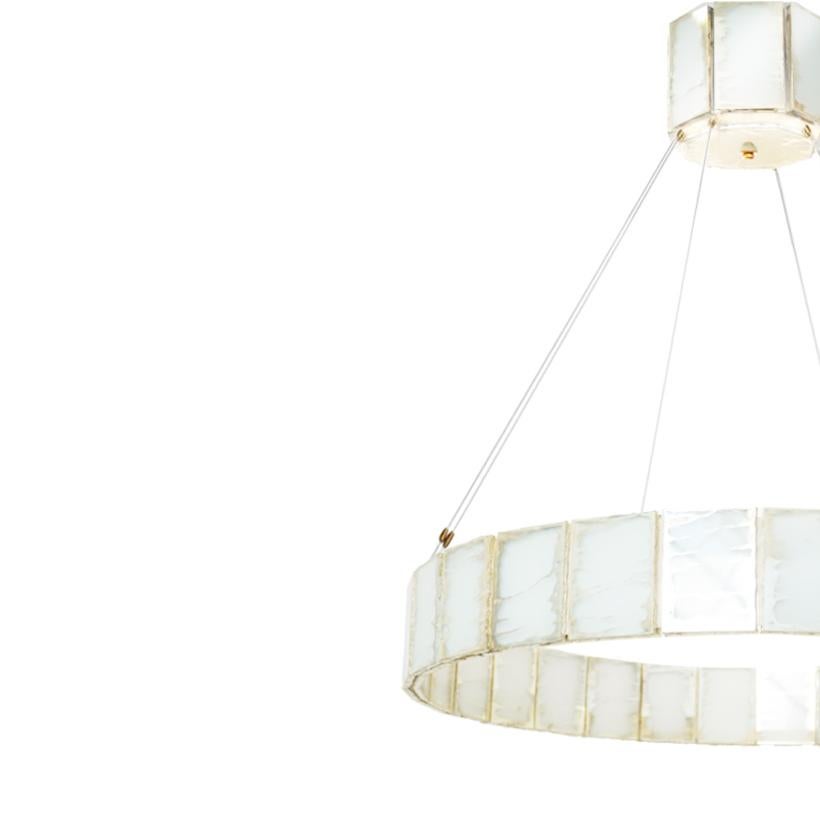 Italian Ring 80 Contemporary Pendant Lamp, White Art Glass Silvered For Sale