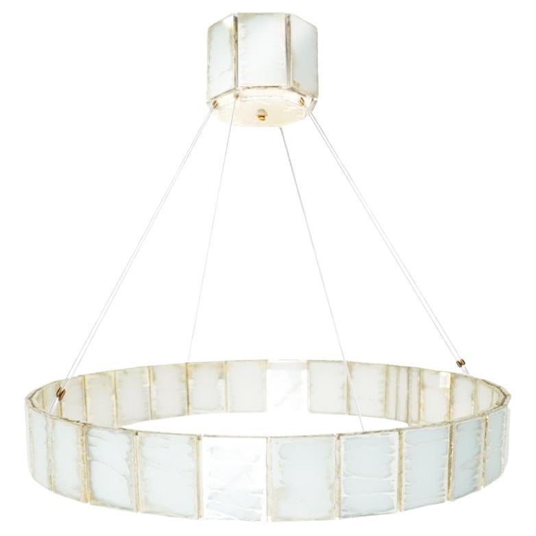 Ring 80 Contemporary Pendant Lamp, White Art Glass Silvered For Sale