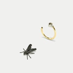Contemporary Golden Ring with Insect, 18K Yellow and Black Gold