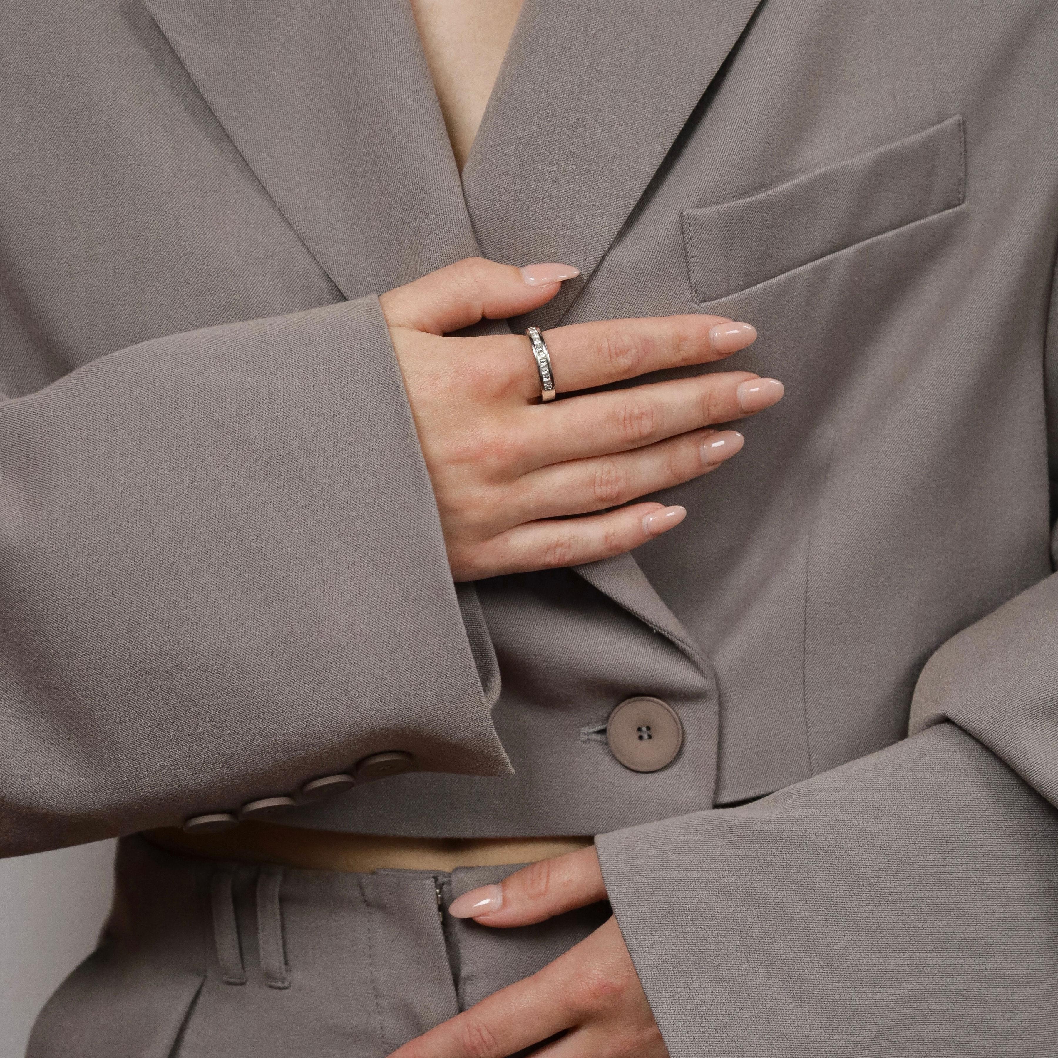 Anillo alianza oro blanco 18k 10 diamantes naturales, talla príncipe, 1,5 quilates VS1-VS2 Corte princesa en venta