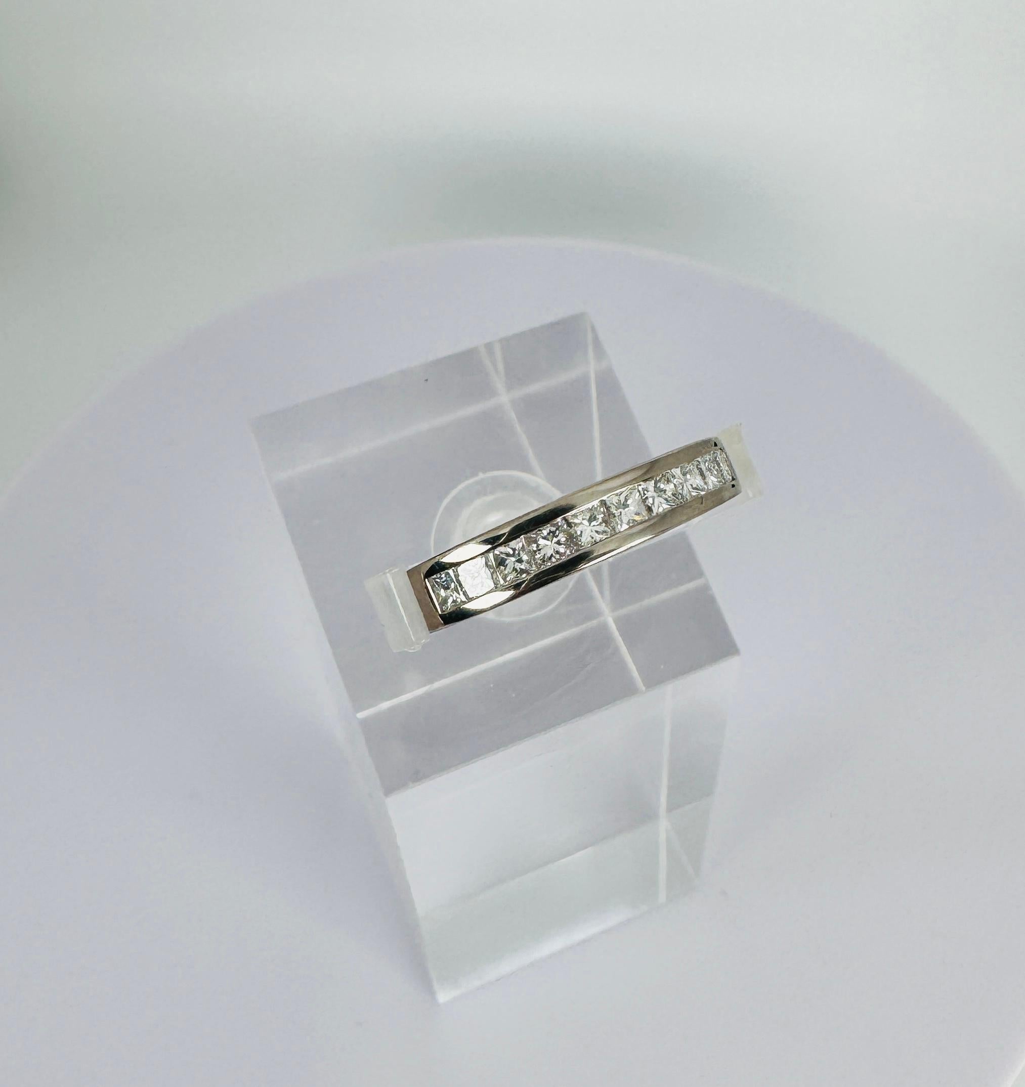 Anillo alianza oro blanco 18k 10 diamantes naturales, talla príncipe, 1,5 quilates VS1-VS2 en venta 2