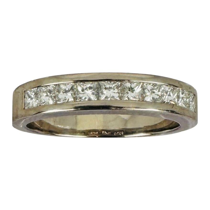 Anillo alianza oro blanco 18k 10 diamantes naturales, talla príncipe, 1,5 quilates VS1-VS2