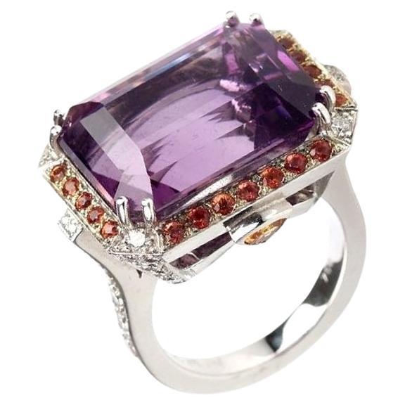 Ring Amethyst with Orange Sapphire & Diamonds For Sale