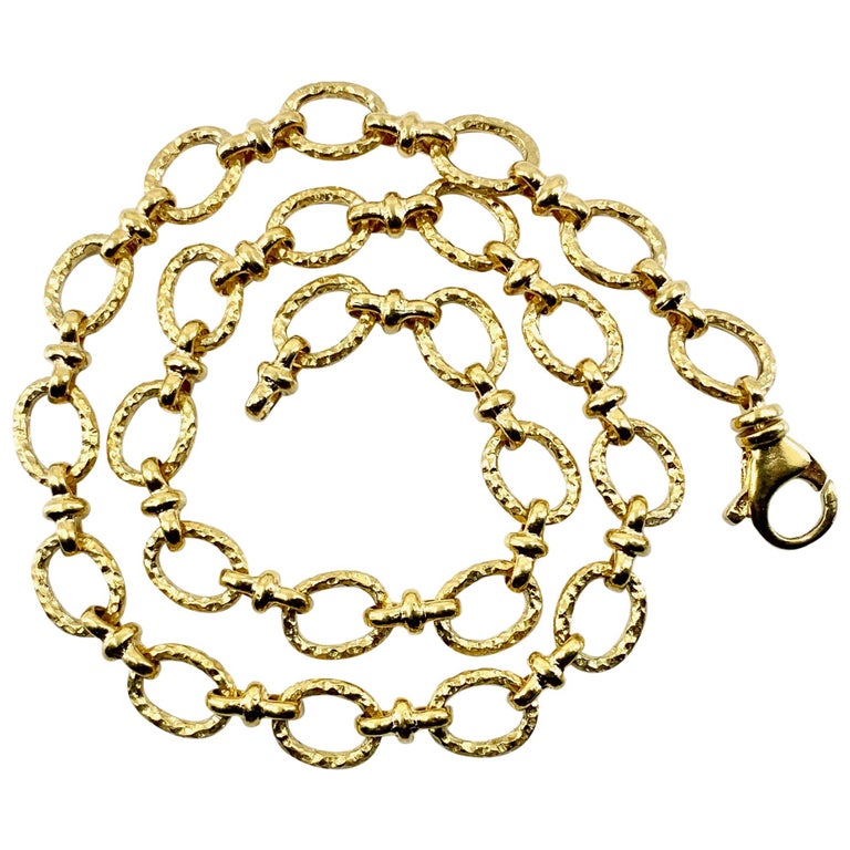 "Ring and Connector" Chain, 16.5" Long in Hammered 18K Gold with Oversized Clasp For Sale at 1stDibs