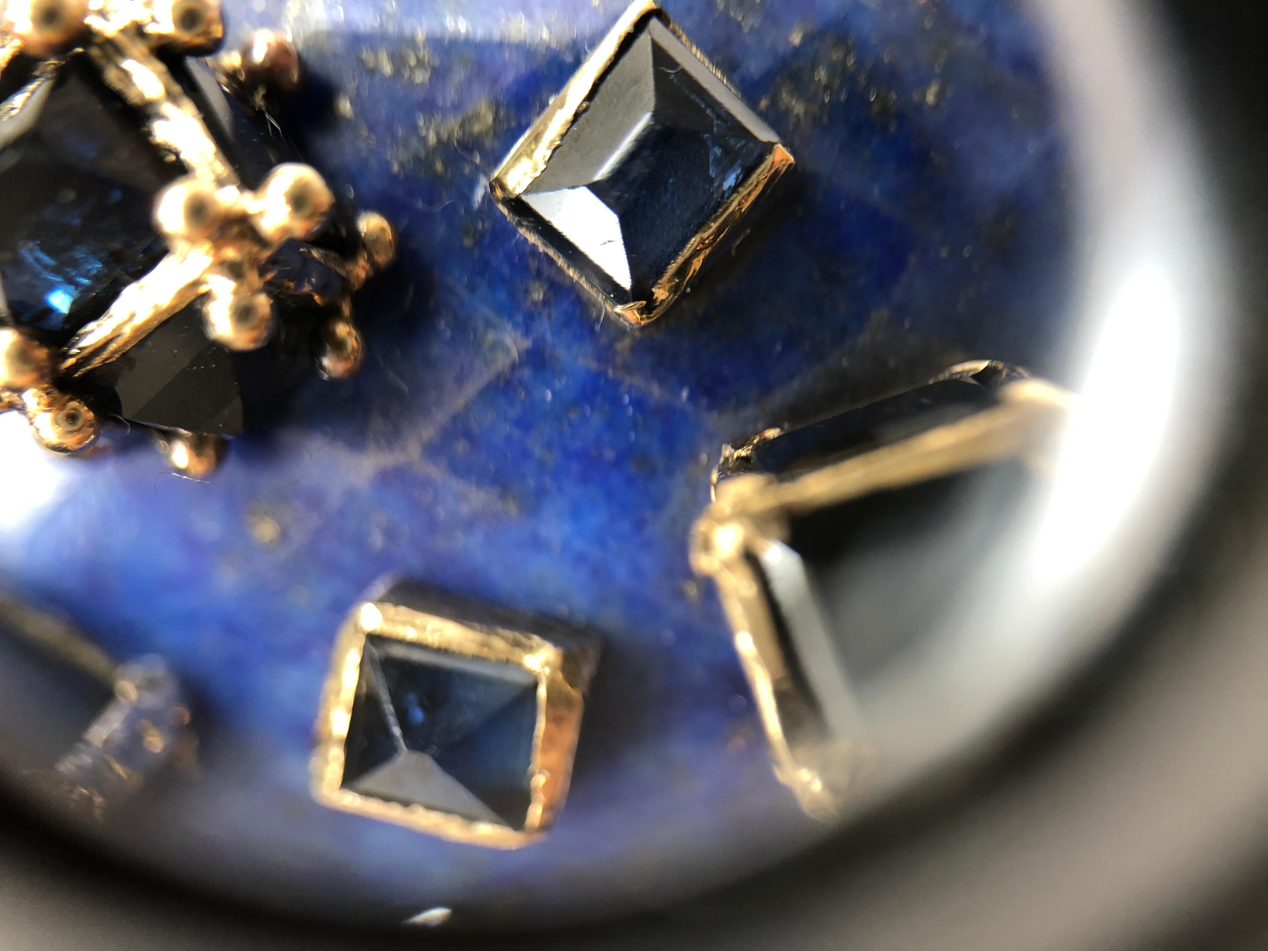 Ring Anne Bourat 1 Lapis Lazuli 17 Sapphires Silver Yellow Gold 18K Metric 54 For Sale 2