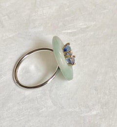 Ring Anne Bourat Donut Jadeïte and 3 Sapphires Silver Yellow Gold 18K Metric 54
