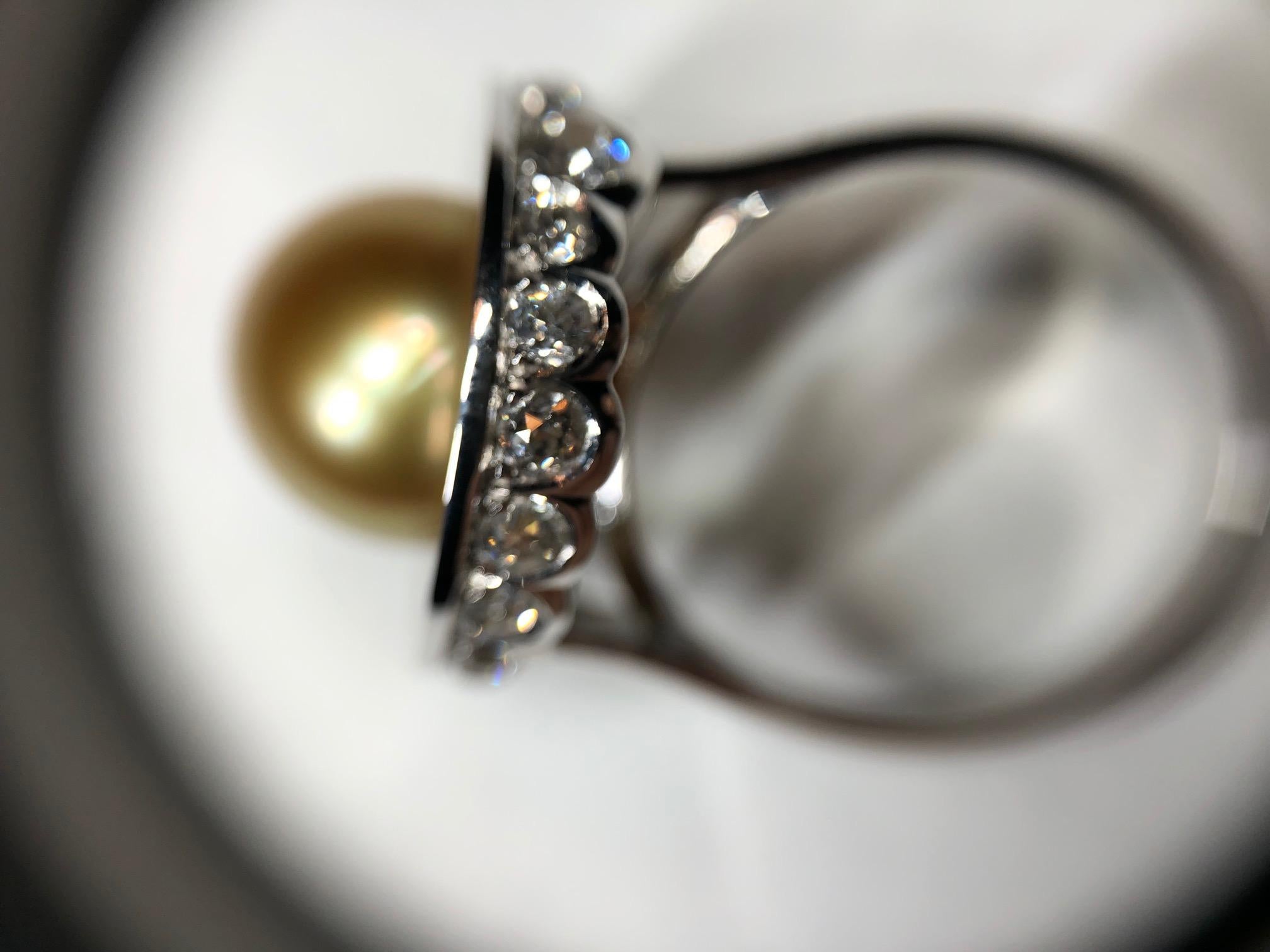 Ring Anne Bourat  One Gold Pearl  19 Diamonds 0, 96 cts  White Gold Mount 18K For Sale 1
