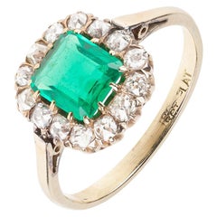 Ring Antique Emerald and Diamond Cluster Mounted in 18 Carat Gold English, 1860