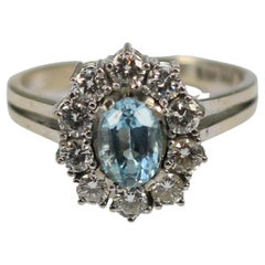 Ring Aquamarine 10 Diamond Wreath, 585 White Gold