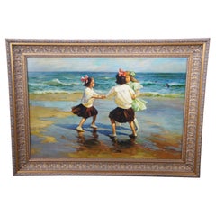 Bague autour de la Rosie Grande peinture à l'huile impressionniste d'après Edward Potthast 43"