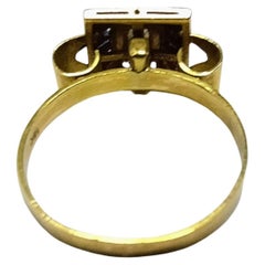 Vintage Ring Art Deco Diamond Old European Cut 0.10 Ct Yellow Gold 18K Platinum