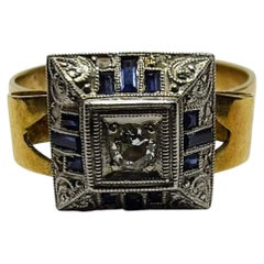 Vintage Ring Art Deco Diamond Old European Cut 0.10 Ct Yellow Gold 18K Platinum