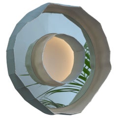 Ring Aura, lampada a specchio in ceramica contemporanea artigianale blu montata ad incasso