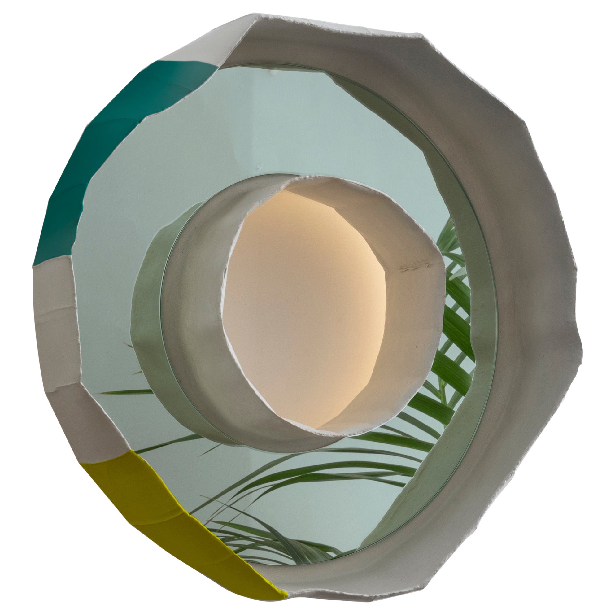 Ring Aura, lampada a specchio artigianale contemporanea multicolore a filo in ceramica
