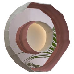 Ring Aura, applique murale en forme de miroir en céramique rose de style artisanal contemporain