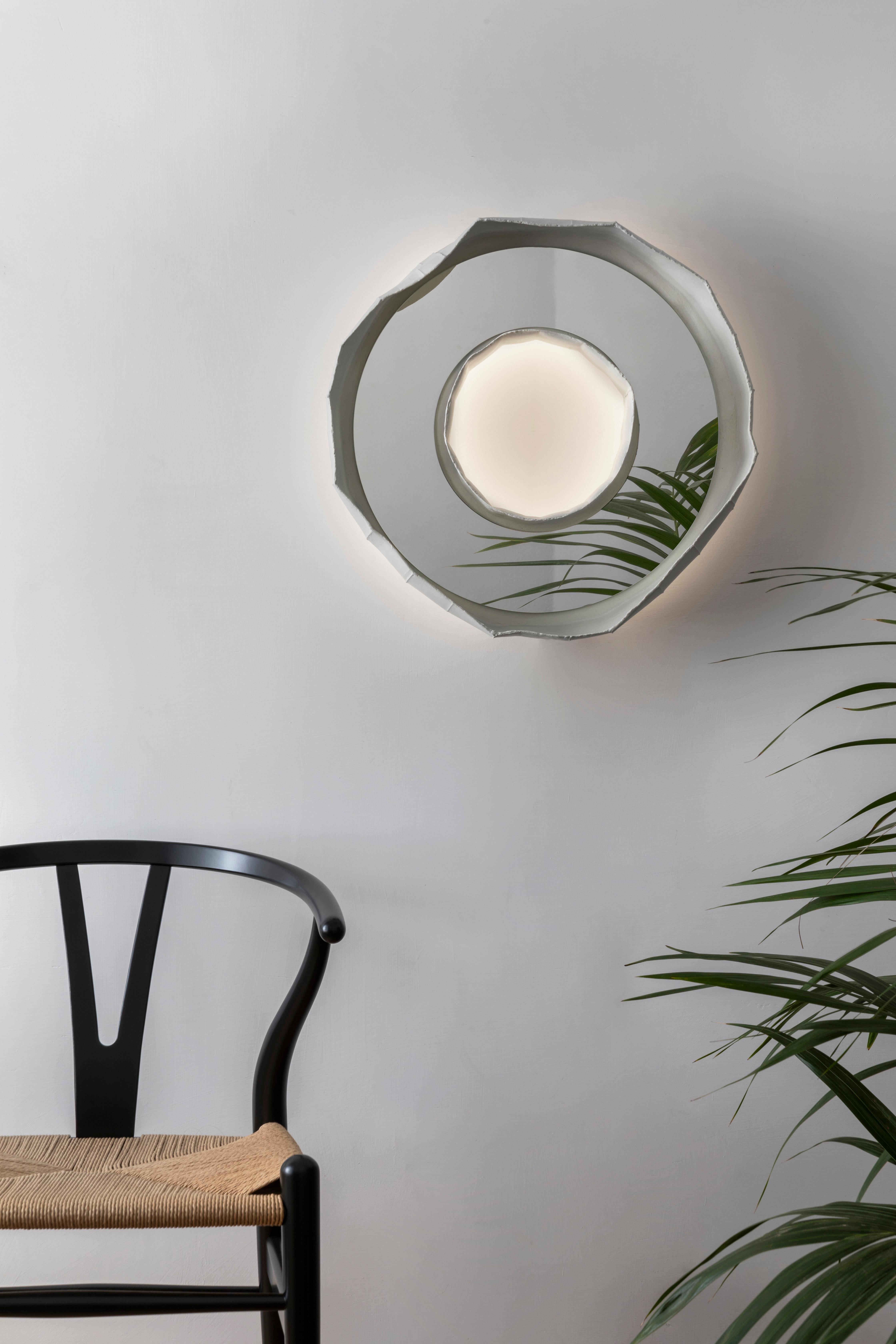 Modern RING AURA – Contemporary Artisan White Flush Mounted Ceramic Mirror-Lamp Sconce For Sale