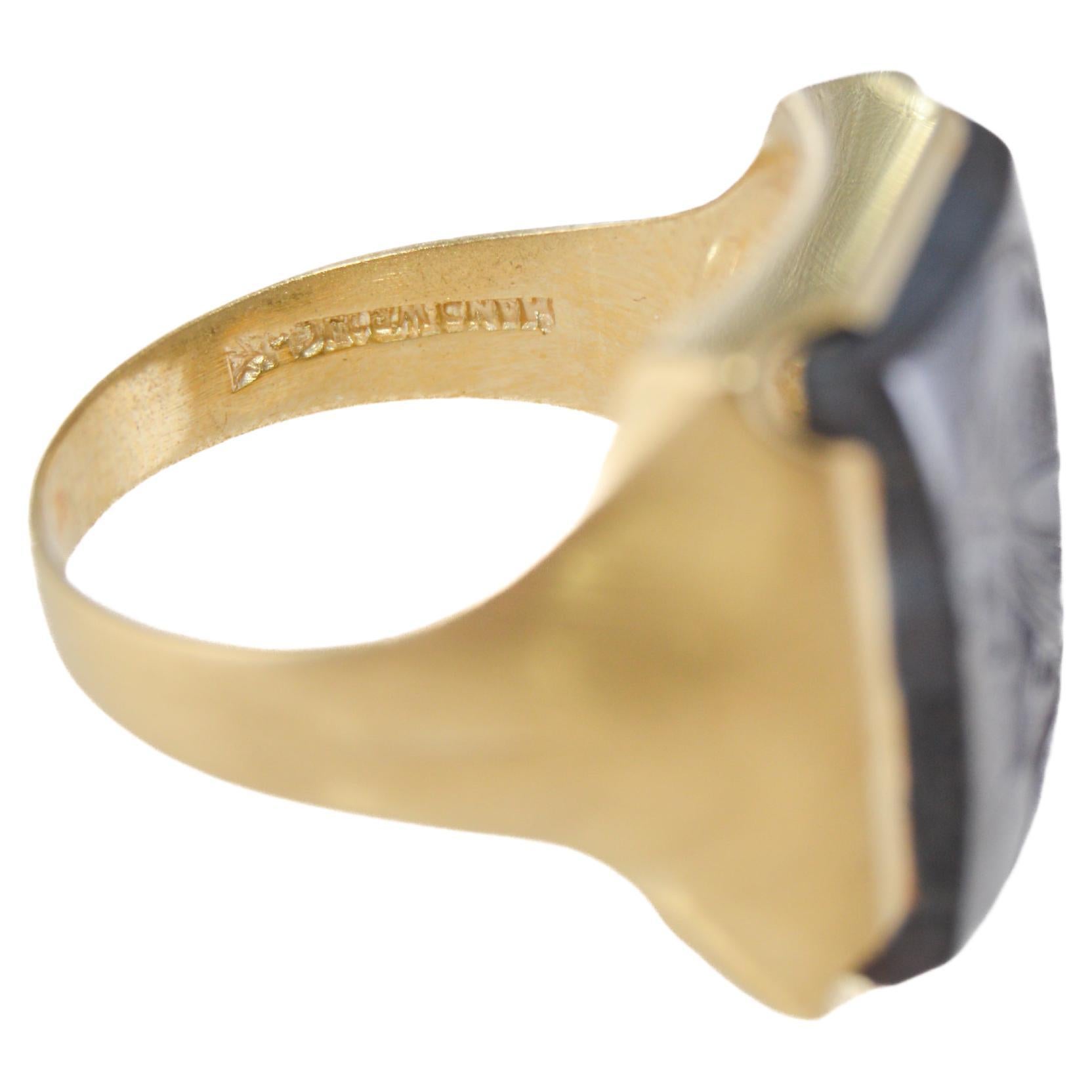 10kt Massivgold Handgefertigter Art Deco Ring für Damen oder Herren im Angebot