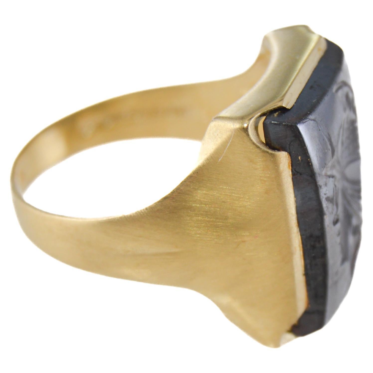 10kt Massivgold Handgefertigter Art Deco Ring im Angebot 1