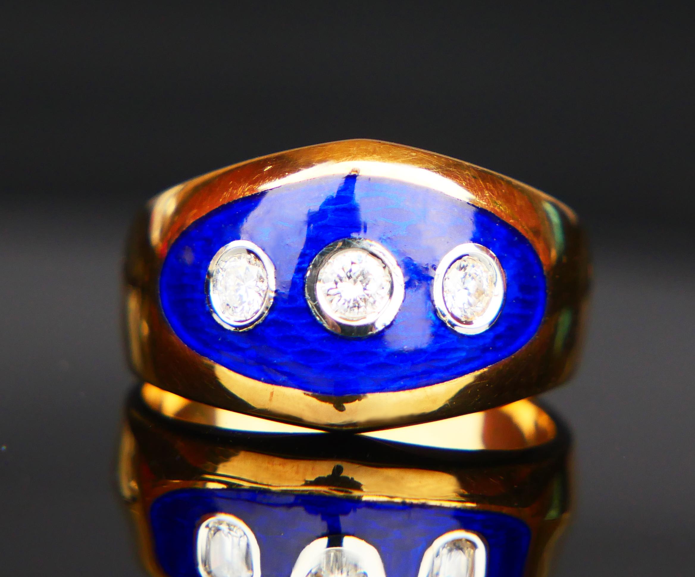 Ring Bague au Firmament Diamond Blue Enamel 18K Gold Ø7.25 US / 9 gr For Sale 5