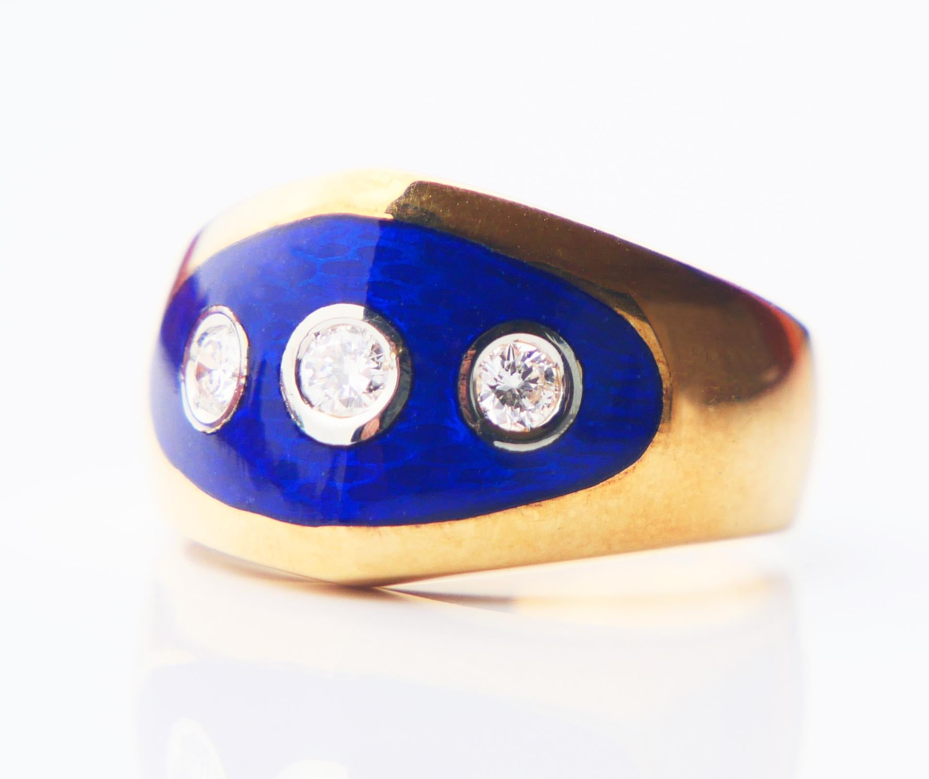 Empire Ring Bague au Firmament Diamond Blue Enamel 18K Gold Ø7.25 US / 9 gr For Sale