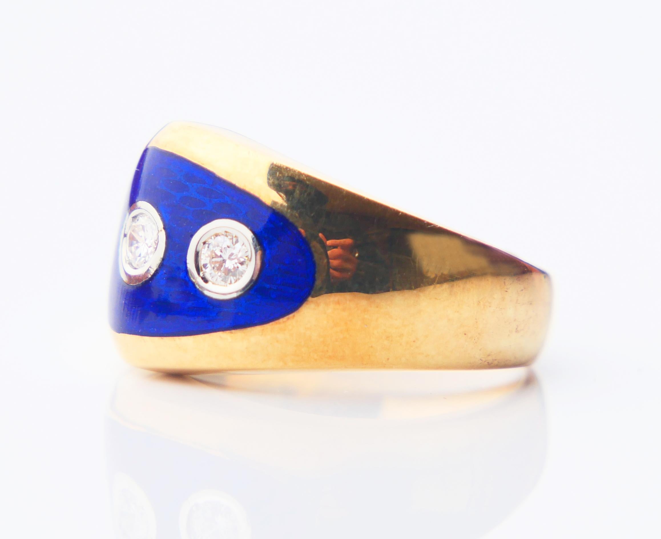Old European Cut Ring Bague au Firmament Diamond Blue Enamel 18K Gold Ø7.25 US / 9 gr For Sale