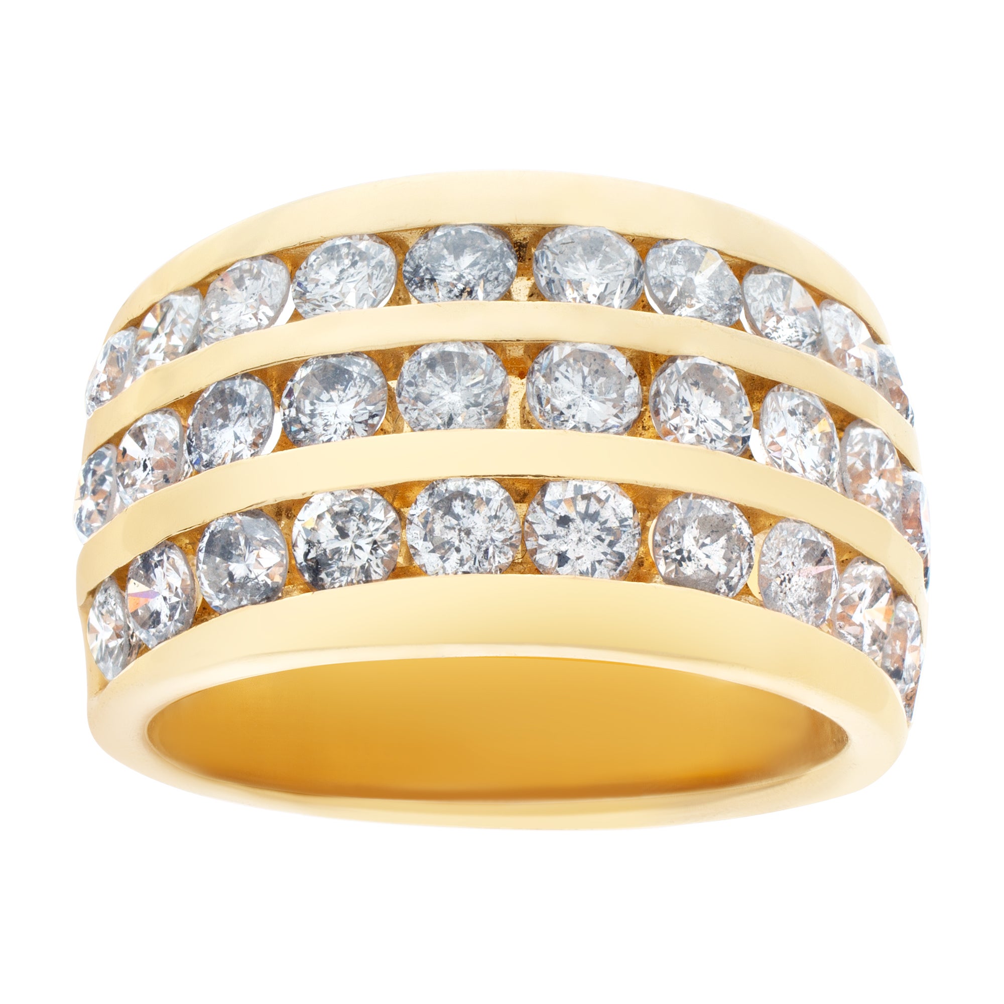 Ring Band in 14k Yellow Gold, 1.50 Carats in 3 Rows of Channel Set Diamonds For Sale