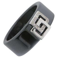 Ring: Band Ring Black Ceramic 0.06 carat Diamonds Brilliant Cut 18k White Gold