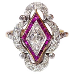 Ring Belle Epoque Ruby Diamonds in Gold 18k and Platinum, Wedding Ring