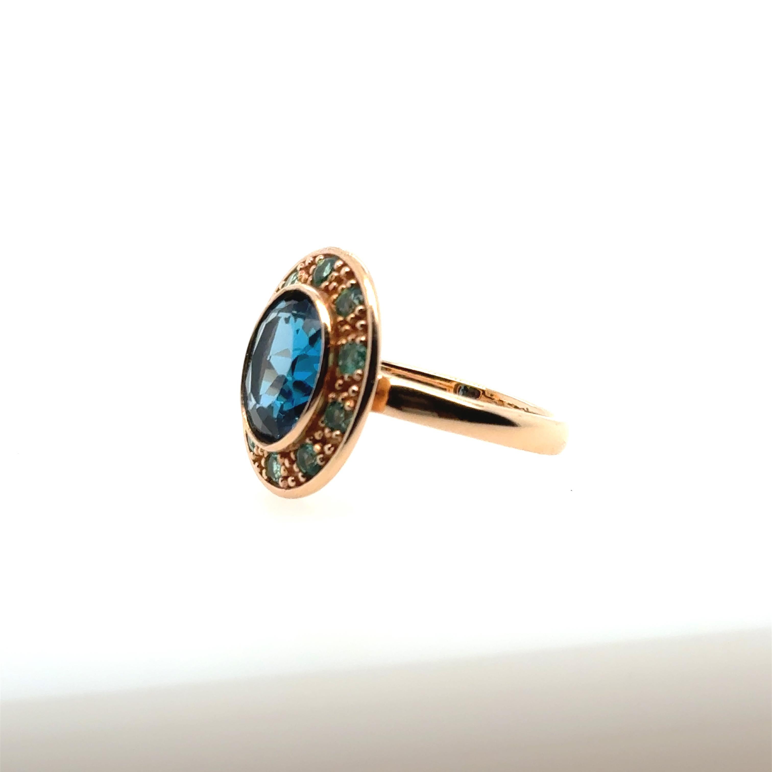 Anillo Azul Topacio Esmeralda Rosa Oro 18 Quilates Corte mixto