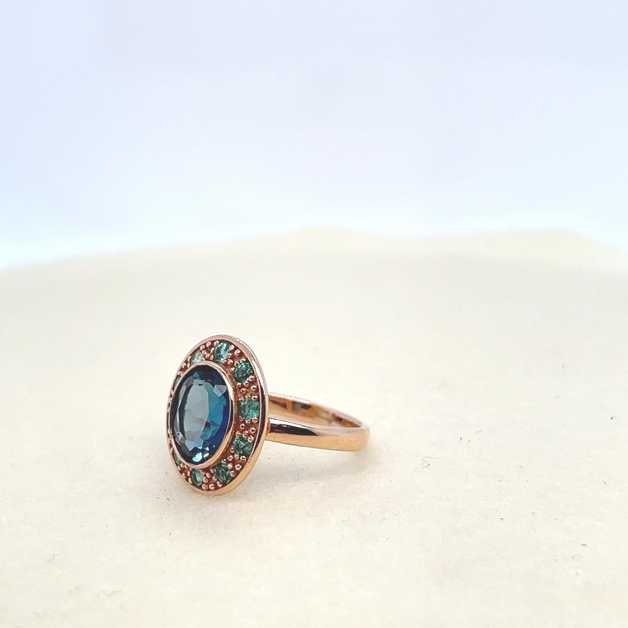 De las mujeres Anillo Azul Topacio Esmeralda Rosa Oro 18 Quilates