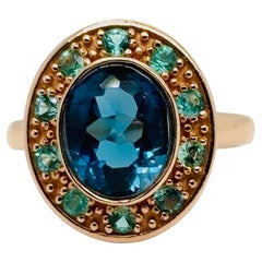Ring Blue Topaze Emerald Pink 18 Carat Gold
