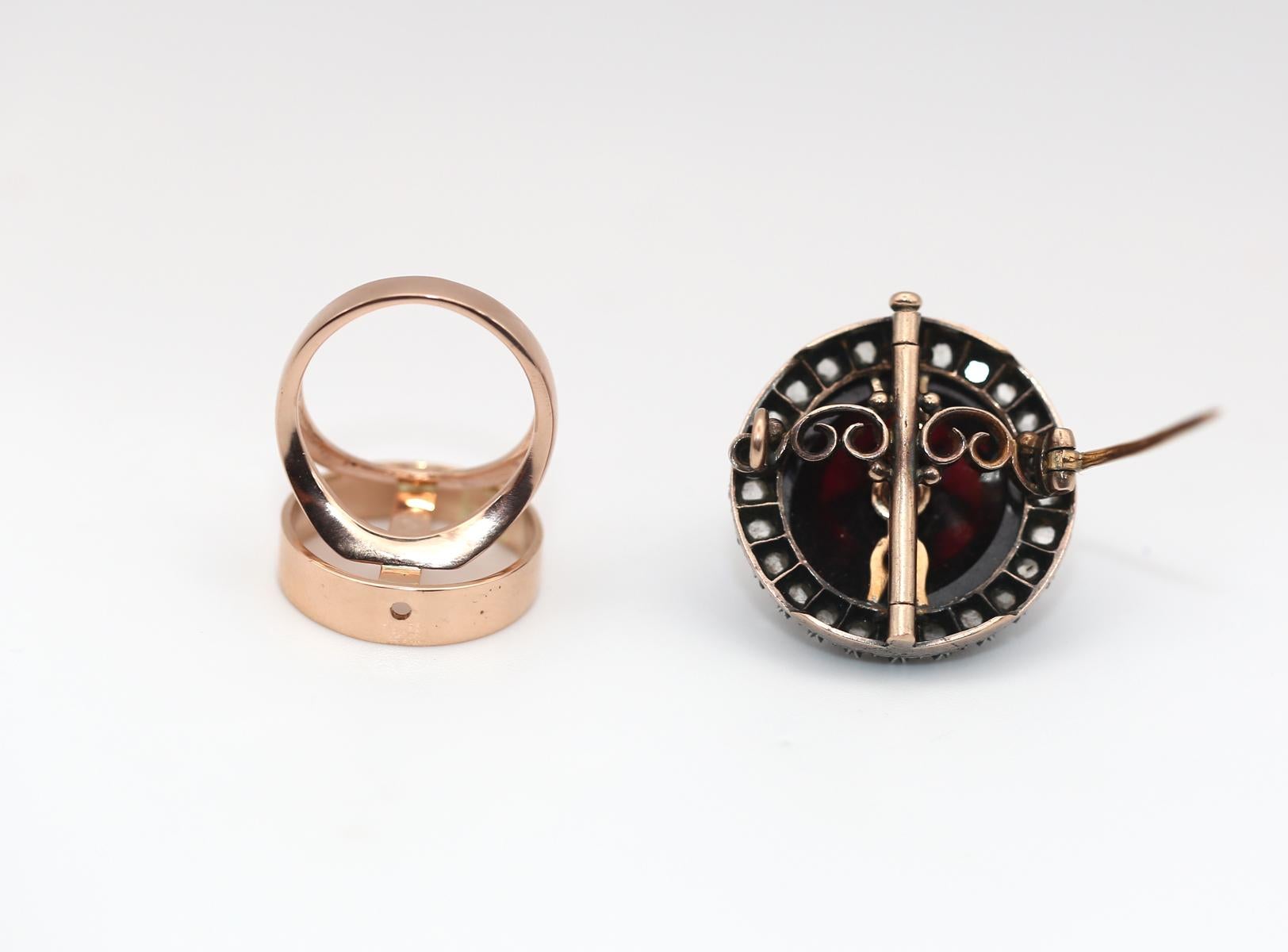 Ring Brooch Transformer Garnet Old-mine Diamonds Magen David Star, 1900 For Sale 7