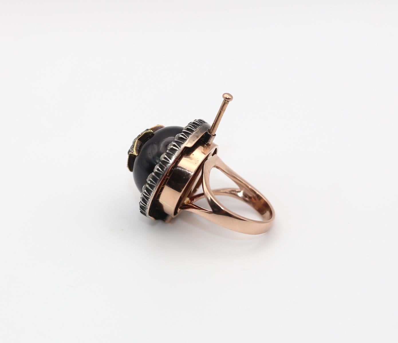 Ring Brooch Transformer Garnet Old-mine Diamonds Magen David Star, 1900 For Sale 2